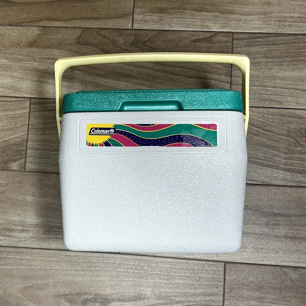 90s Vintage Coleman Drink Lunch Camping Cooler 8Can Retro Green/Yellow Throwback